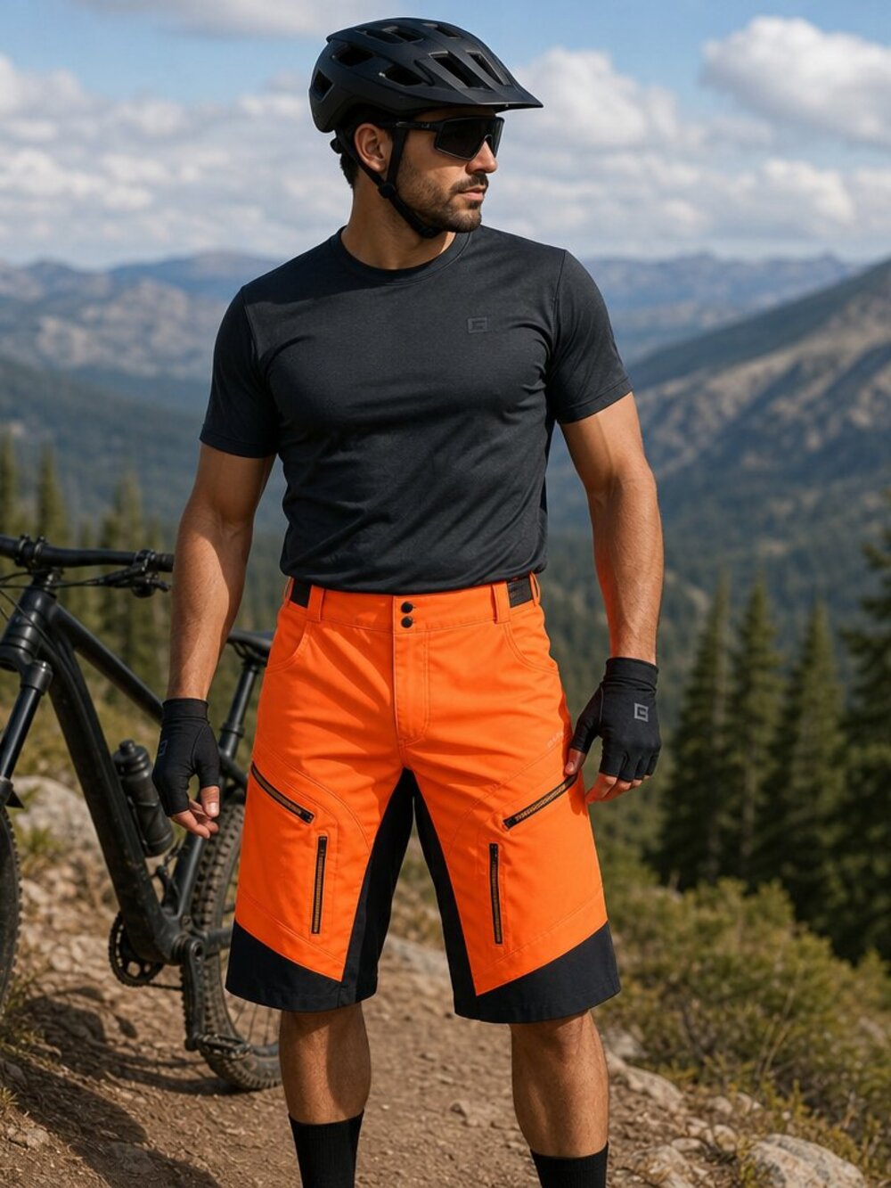 Arsuxeo Men’s High‑Visibility Orange Cycling Shorts – Size Large, Mountain Bike 